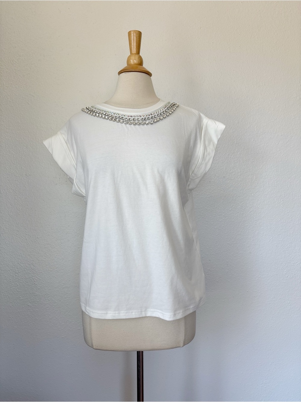 White Short Sleeve Embellished Tee